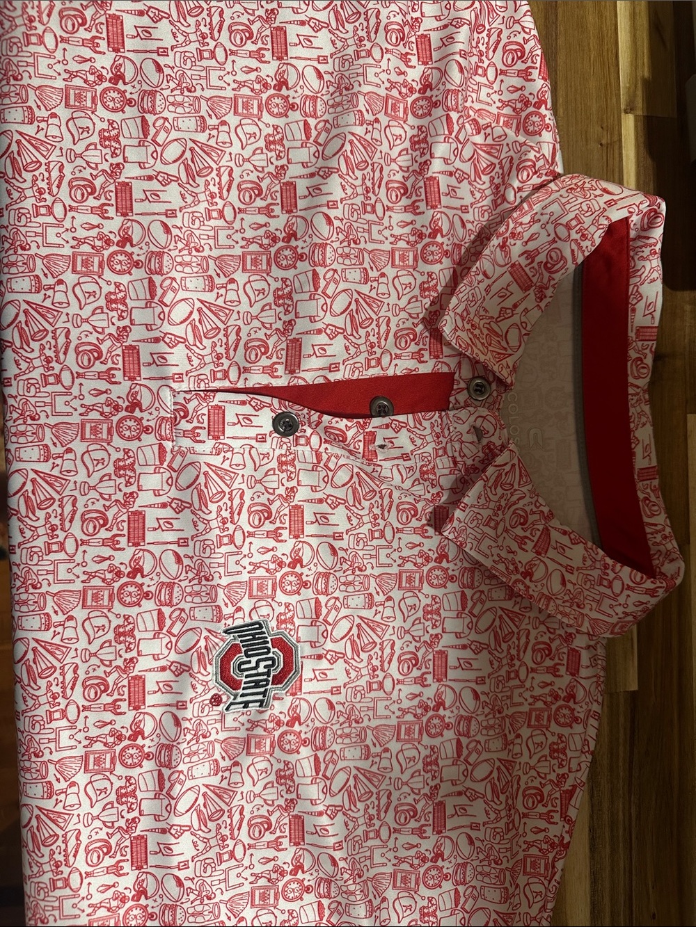 Colosseum White Polo with Red All-Over Print and Logo